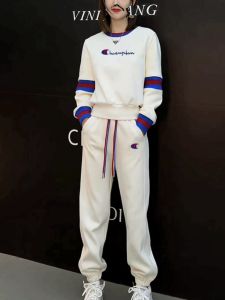 Champion Captain Casual Embroidered Cotton Sportswear Set for Women Long Sleeve round Neck Long Pants Autumn New Arrival
