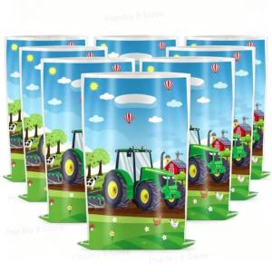 Green Farm Tractor Party Candy Gift Bags Tractor Theme Plastic Hand Bags Happy Birthday Party Decorations Kids Favors Gifts