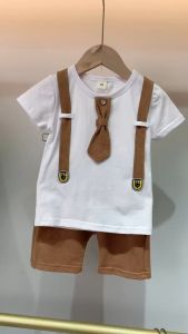 Pakaian anak-anak pakaian anak usia 0-4 tahun Kaos Pria Dasi Kupu-kupu Lengan Pendek Celana Pendek Kasual Warna Solid Pakaian anak laki-laki pertunjukan pesta musim panas yang tampan set dua potong