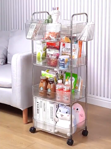 【SG stock】IRO Nordic basket Transparent Trolley OrganizerStorage Rack  Organizer Shelf rack Trolley With Wheels Storage Rack 透明置物架
