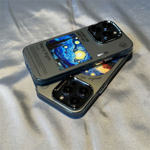 ZhiGe Apple 14 pro Max Phone Case Van Gogh Oil Painting Starry Sky Frosted Anti-Fall Skin-like Electroplating Silicone Protective Cover
