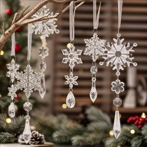10ชิ้นจี้คริสตัลทำจากอะคริลิกใสมีต้นคริสต์มาสเกล็ดหิมะห้อยของประดับงานเลี้ยงตกแต่งคริสต์มาส