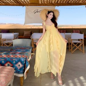 CHANGTONG | Flutter Sleeve Ruffled Hem Vacation Beach Dress