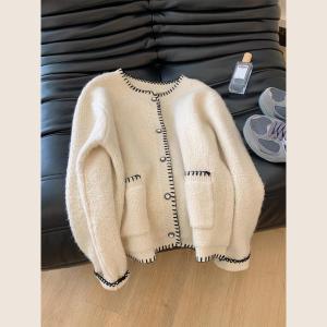 Áo Len Cardigan Dệt Kim Mềm Mại Màu Tương Phản Kiểu Dáng Nhỏ Thanh Lịch Cho Nữ Áo Khoác Ngoài Thường Ngày Mùa Thu