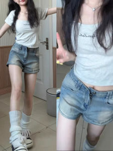 QIANCHANGNAAI | American High Street Style High Waist A-Line Short Denim Shorts for Summer