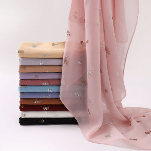 Jifang 90x90cm Stamping Leopard Rhinestones Bubble Chiffon Square Scarf Pashmina Muslim Hijab Bawal WC97