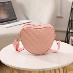 Ladies V-Pattern Embroidered Pure Color Woven Belt Heart-Shaped Crossbody Bag Casual Coin Purse New 2024 Fashion Element