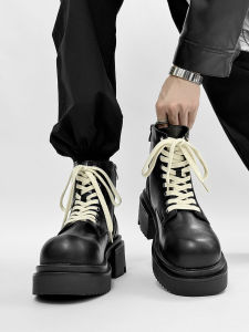 Mens Chelsea High Top Martin Boots Thick Bottom Heightening Leather Shoes Trendy Autumn Season Unique Style Workwear Boots