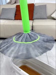 Hand Wash Free Mop Self Twisting Rotating Water Absorb Quick Dry Bamboo Fiber Mop Lazy Mop Lantai 拖把