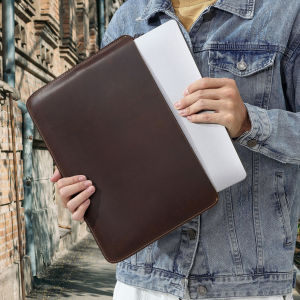 Genuine Leather Slim Laptop Sleeve Pouch Cover Leather Ultra-thin Notebook Protective Case for 14 Inch MacBook iPAD Air/Pro