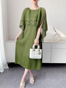 L-1074F One Size (45-75kg) Sanzhai Spring And Summer Women's Youthful-Looking Loose Plus Size Mid-Length Pleated Dress