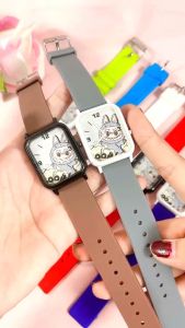 Jam Tangan Anak Anak Desain Kartun Labubu Lucu dengan Tali Rubber Karet Dial Kotak Terbaru Trendy