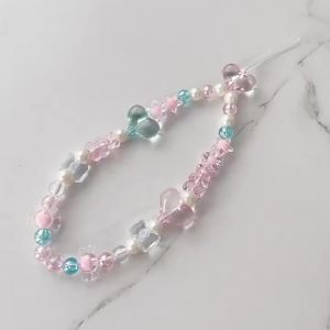 Phone Lanyard Bracelet New Macaron Color Acrylic Cute Flower Mobile Phone Bag Chain Wrist Strap Key Chain Lanyards Girls Gifts