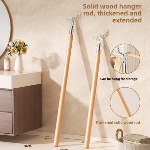 MONLEYTA | Extendable Solid Wood Clothes Drying Rods Home Use Clothes Hanger Fork Arm Clothes Picker Aluminum Alloy Material