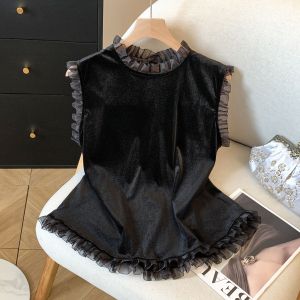 Áo Blouse Velvet Elegance Ôm Body Không Tay Có Viền Ren