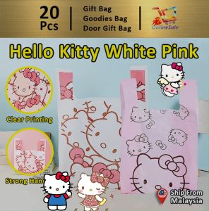 Gift Bag 20pcs Goodies Bag Door Gift (47)Hello Kitty Pink White KT Cartoon Beg Pacaging Snack School Kids Shopping Retail Handles Singlet Plastic Bag