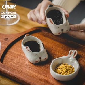 OMK Japanese Style Handmade Pottery Dipping Dish Ceramic Seasoning Dish Cooking Plate Sauce Plate Dessert Plate