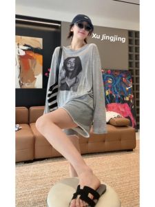 YUEZHONGWEI | American Style Portrait Print Long Sleeve Sun Protection T-Shirt
