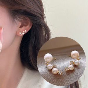 Korean Fashion Pearl Zircon Earrings Elegant Simple Stainless Earring Accessories Jewelry for Women Girls Gift