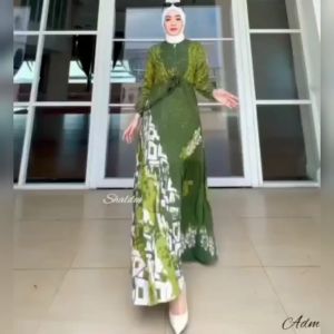 GREEN SAKURA DRESS GAMIS TWILL RAYON CANDI MEKAR GAMIS BATIK CAP SHALDA PEKALONGAN