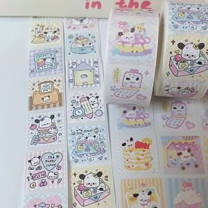 Cuộn 300 Sticker Vuông Cún Hàn Ngẫu Nhiên Niêm Phong Trang Trí Sổ Tay Dễ Thương Đáng Yêu Midi Corner