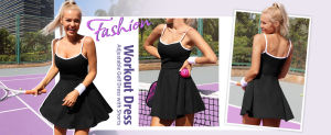 CHARMO Womens Tennis Dress with Shorts Golf Dress Workout Adjustable Exercise Dress Activewear