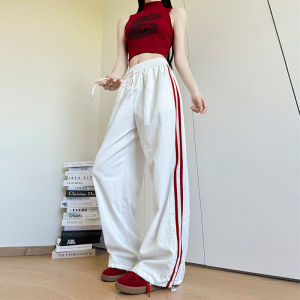 Quần Thể Thao Sọc American Dành Cho Nữ 2025 Mùa Xuân Mùa Hè Quần Dài Ống Đứng Rộng Rãi Quần Ống Rộng Thon Gọn