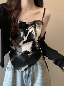New Chinese Style Watercolor Strap Vest Womens Autumn Outerwear Large Size Flattering Small Shirt Slimming Asymmetrical Innerwear Top