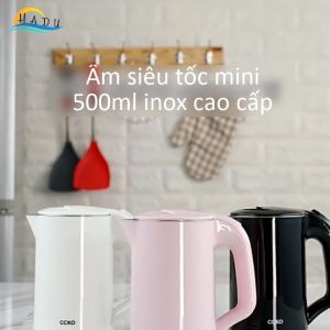 Bình Đun Siêu Tốc Mini Chống Bỏng Vỏ CCKO 0.5L Ấm Đun Nước Du Lịch Lõi Inox 304 Ruột Điều Nhiệt Strix (UK) Siêu Bền Sôi Nhanh Tự Ngắt An Toàn