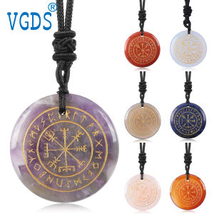 Natural Crystal Mysterious Viking Compass Symbol Energy Pendant Guardian Fashion Style Mens and Womens Jewelry Necklaces