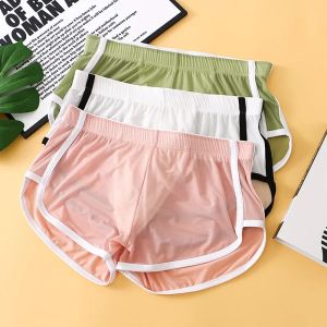 Mens Ice Silk Mesh Boxer Shorts with Penis Pouch Loose Fit Breathable Seamless Slip Comfortable Underwear Homme