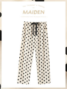 ผู้หญิง ฤดูร้อน Polka Dot Pure ผ้าฝ้าย ลำลอง หลวม กางเกงขายาว ชุดอยู่บ้านแบบบางกลาง เอว ถัก ผ้าฝ้าย ผ้านอนหลับ กางเกงขายาว