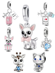 925 เงินสีน่ารักสีชมพูลูกสุนัข Barbell Charms ลูกปัด DIY สร้อยข้อมือสร้อยคอคุณภาพสูงแฟชั่นเครื่องประดับสําหรับสตรี