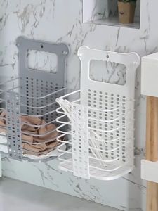 Wall-Mounted Foldable Laundry Basket with Innovative Drainage Space-Saving Storage Basket for Bathroom or Laundry Room