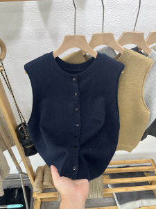 เสื้อกั๊กถักคอตั้งแขนกุดผ้าขนสัตว์สำหรับผู้หญิง ฤดูใบไม้ผลิและฤดูใบไม้ร่วง เสื้อคลุมกันหนาวสีเทาแบบใหม่ เสื้อคลุมกันหนาวแบบสวมหัว