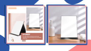 Folding Mirror PU Leather For Makeup Table Student Mirror Can Be Handheld & Placed On Dormitory / Office Desk