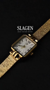 HB Jewelry SLAGEN Gold Ladies Rectangle Watch White Dial Mesh Strap Minimalist Formal Business Office Wear Water Resistant Battery Operated Non Tarnish Hypoallergenic Watch