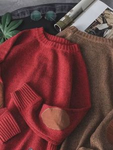 It Neith Bias Retro Patch Red Sweater Male Fancy Christmas Artsy Wind round Neck Knitwear