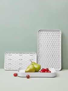 ส่งใน24 ชม🚀ถาดวางแก้ว ถาดวางจาน ที่คว่ำจาน ถาดคว่ำแก้ว มีตะแกรงรองน้ำ ถาดวางผักผลไม้ ถาดระบายน้ำ มี 3 ขนาด วัสดุพลาสติก pp(ถาดเหลี่ยม+ตะแกรง) 2 ชั้น