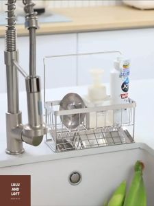 LULU AND LOFT Japanese Style Stainless Steel Kitchen Sink Rack Sponge Drainer Soap Cady Basin Holder Self-draining Sponge Rack
