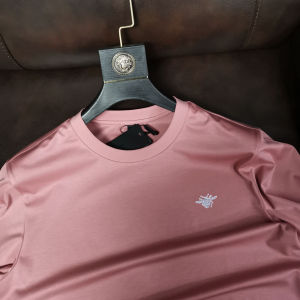 New Ice Silk Smooth Short Sleeve T-Shirt Summer round Neck Heat Pressed Diamond Slim Fit Fashion Half Sleeve Small Logo Men Trendy Brand