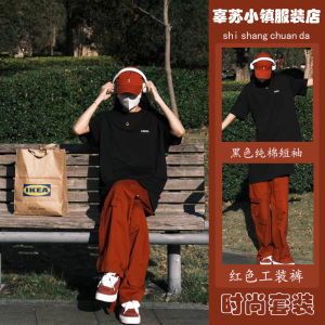 Trendy 2025 OOTD Sweet Cool Casual High-End Feelings Cotton Summer Short Sleeve Workwear Pants Women Fashion Two-Piece Set