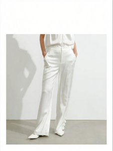 Decorative Flower White Triacetate Straight Leg Pants