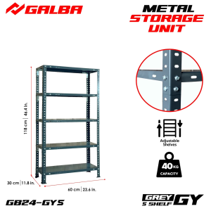 GALBA All-Steel 5 Layer Heavy Duty Shelving | Galvanized Steel Shelf | Warehouse Kitchen Storage Rack