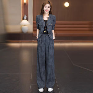 MAIMEI | Spring Fashion Brand Set Short Womens Jacket And Pants Ensemble Stylish V-Neck Long Sleeve Polyester And Spandex Blend