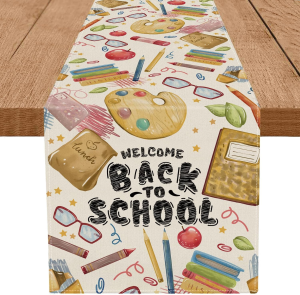 VIKAMA Books Pencils Glasses Table Runner Student First Day of School Classroom Kitchen Dining Table Room Decoration