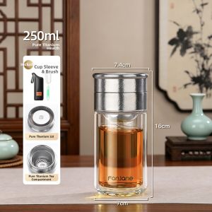 FANJIAN | Titanium Tea Infuser Cup Insulation Double Glass Personalized