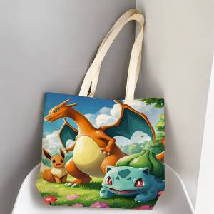 Bandai | Pokemon Snorlax Storage Bags Tote Bag Travel Summer Beach Shoulder Bag Reusable Grocery Shopping Bag Anime Artwork