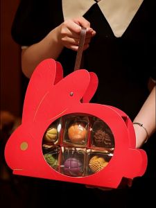 Rabbit Mooncake gift box 6grids Mid-Autumn Festival transparent packaging box palace rabbit 3D box (3056L)