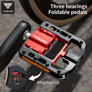 TOSUOD Aluminum Alloy Bicycle Folding Pedals 3 Bearings Universal Reflector Non-Slip Bike Pedals For Mountain Road Cycling Pedal